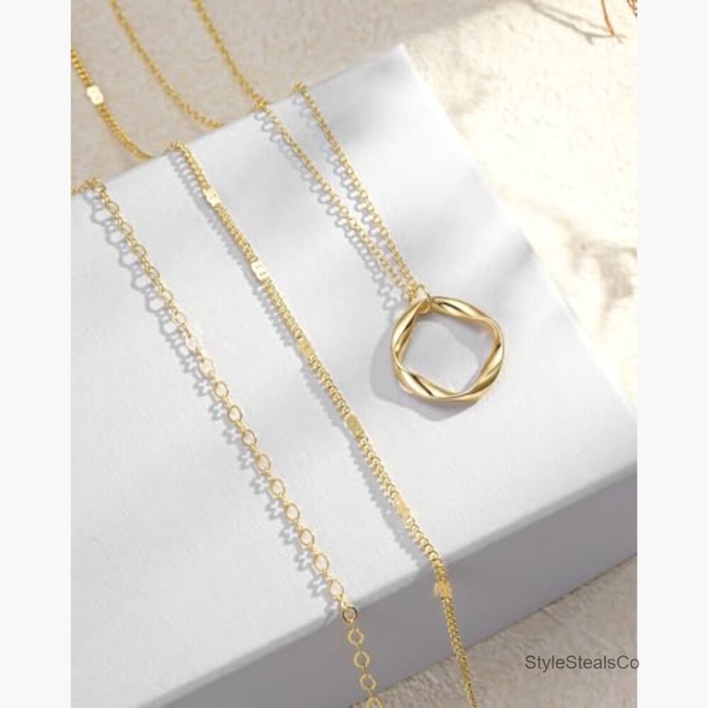 Layered Necklace Set, Stackable Circle Paperclip … - image 5